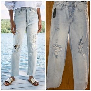 Distressed high rise jeans